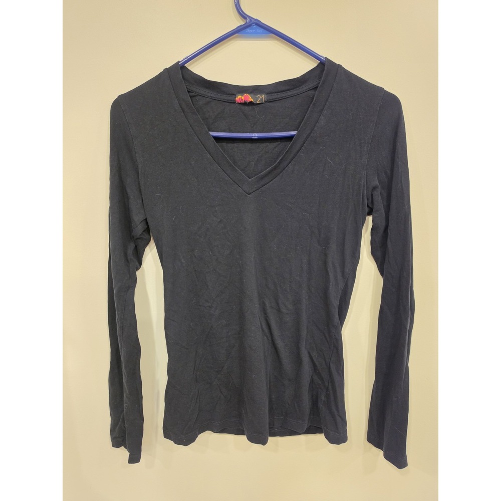Vintage Y2K Forever 21 Black V-Neck Long Sleeve Top Size Small Grunge Layering